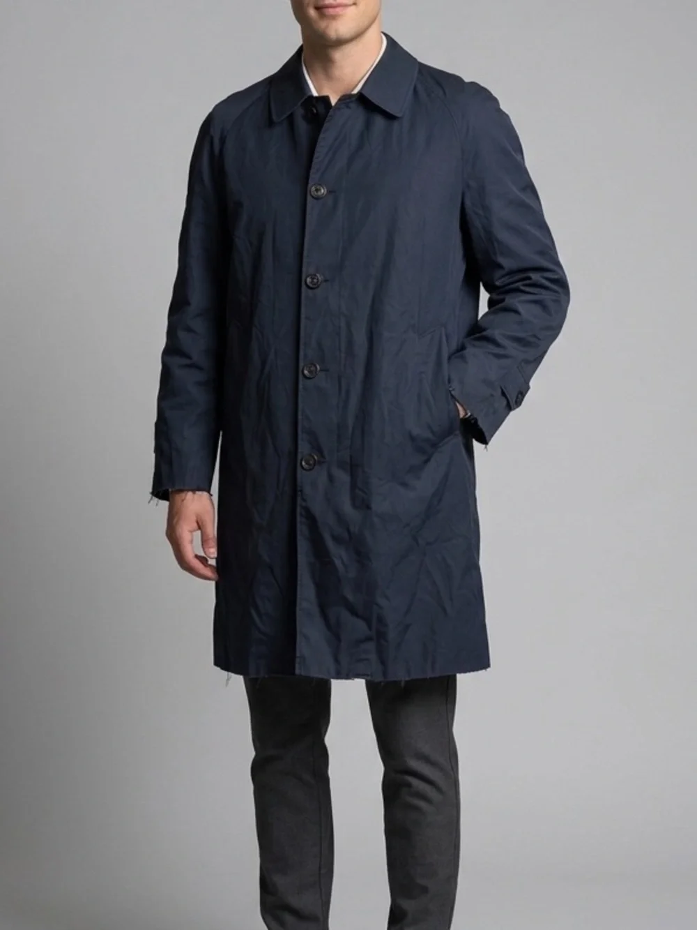 Vintage Aquascutum Aqua 5 Raincoat Dark Navy Mac Trench Coat England 42 L